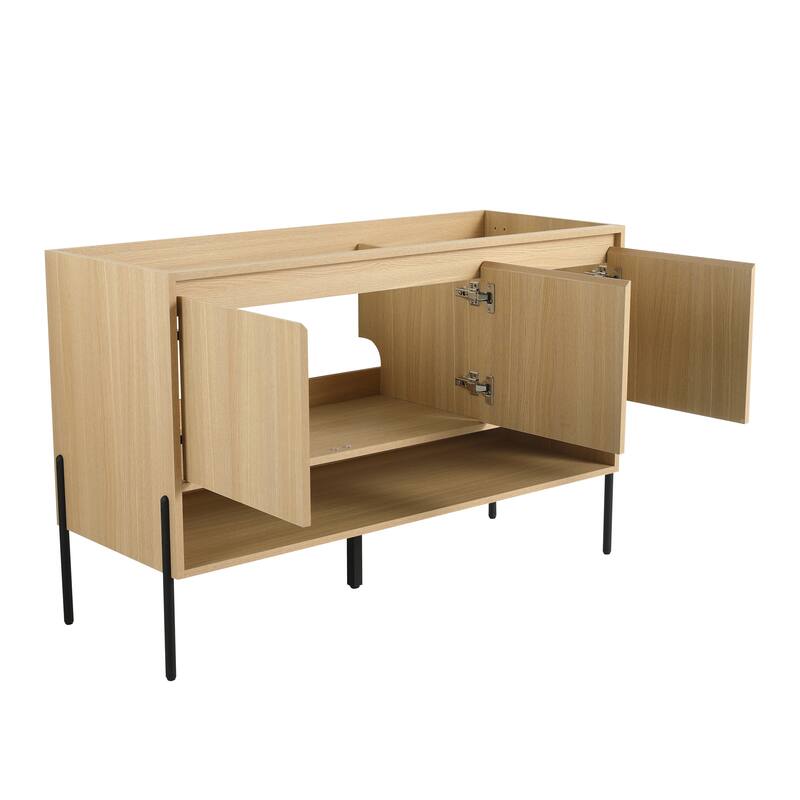 Freestanding Bathroom Cabinet with Four Doors, Floor-to-Ceiling Storage in Engineered Wood (No Top Sink Included)
