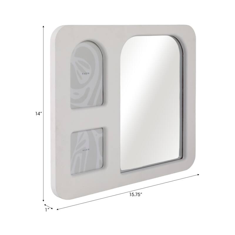Wood Glass Frame Mirror and 2 Photos Collage Textured - 14" Ivory