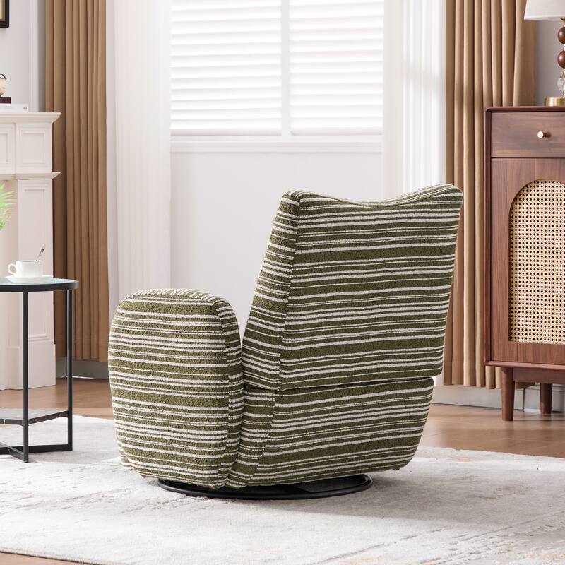 Swivel Striped Accent Chair with Metal Base, Modern Arm Chair for Living Room, Fabric Club Single Sofa Chair