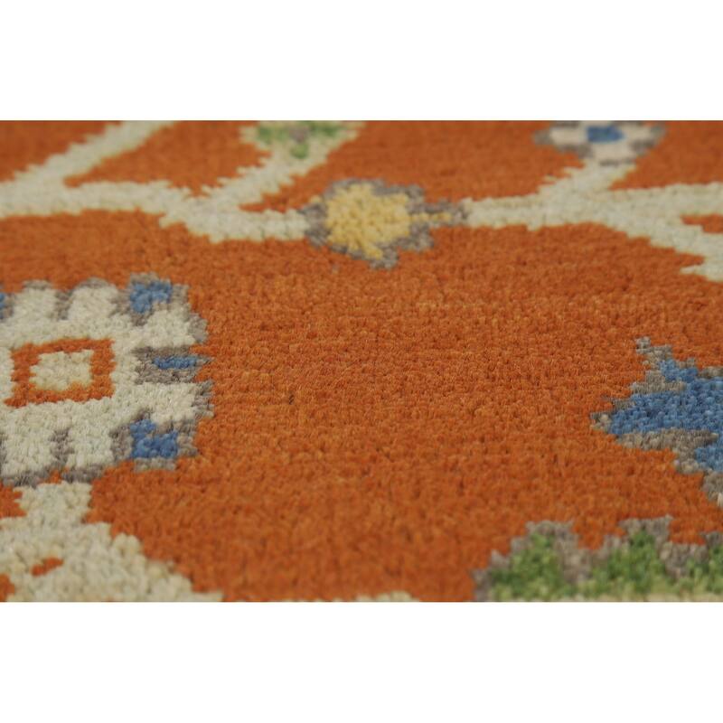 Hand Knotted Oriental 100% Wool Carpet Transitional All-Over Oranges & Rust Oushak Area Rug - 11' 11'' X 9' 0''