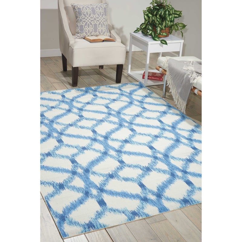 Naples Trellis Ikat Aegean Indoor/ Outdoor Area Rug by Havenside Home - 7'9" x 10'10" - Blue