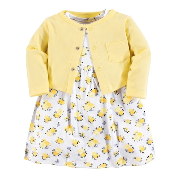 slide 1 of 1, Luvable Friends Baby and Toddler Girl Dress and Cardigan 2pc Set, Yellow Floral 3T - Yellow Floral