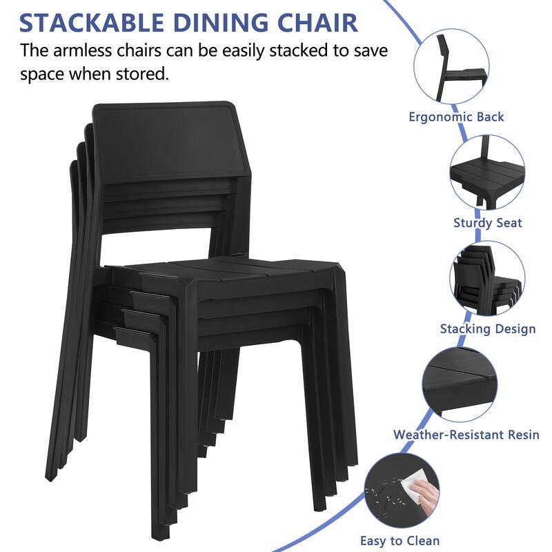 Javlergo 4-Pack Stackable Plastic Chairs for Dining and Patio Space Saving Indoor Outdoor Chairs with Ergonomic Back Support