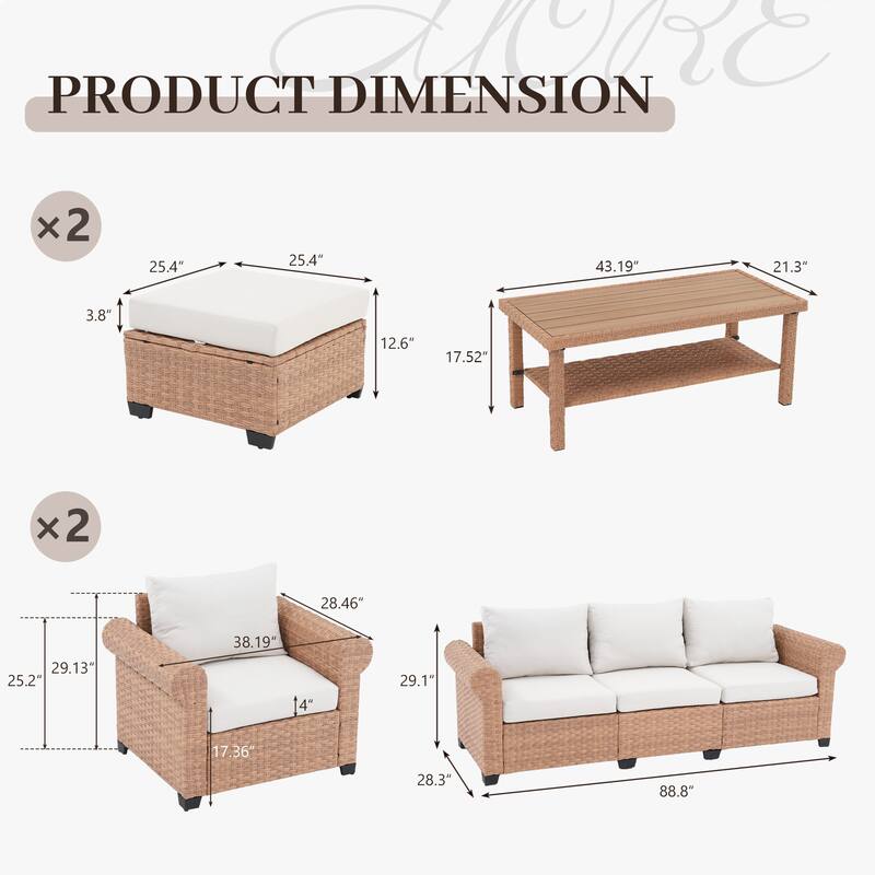 Outdoor 6-Piece Pe Rattan Garden Patio Sofa Set