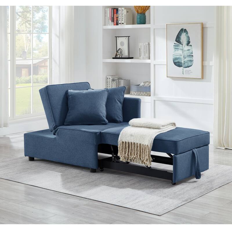 4-in-1 Sofa Bed - Convertible Recliner with Wood Frame - Blue
