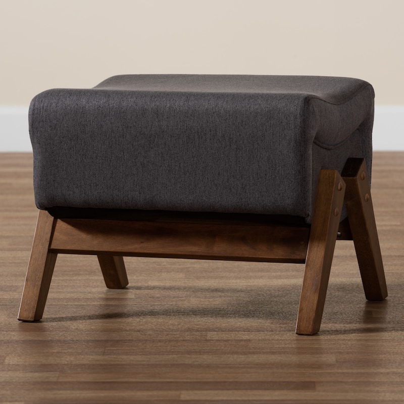 Hanson Mid-Century Modern Fabric Upholstered Wood Ottoman