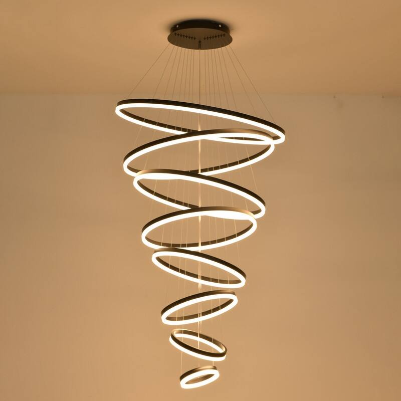 Modern LED Ring Chandelier - Remote Control Dimmable Pendant Lights for High Ceilings, Foyers & Living Rooms