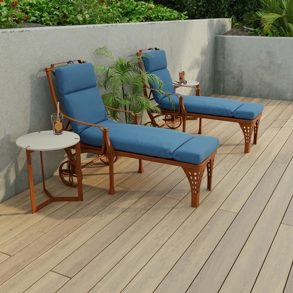 72" x 22" Blue Solid Outdoor Chaise Lounge Cushion with Ties and Loop