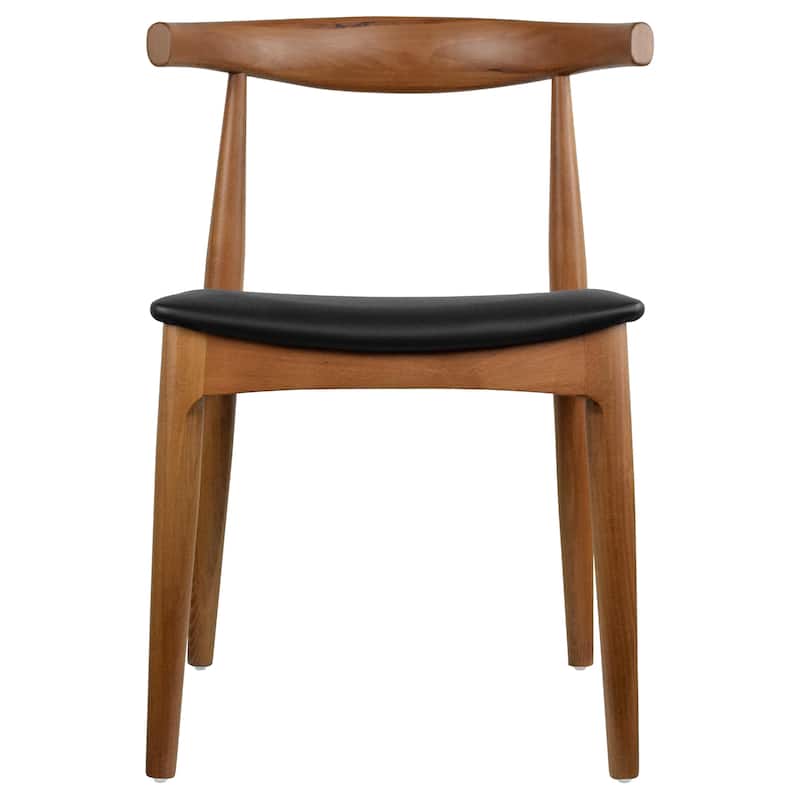 Natural Solid Wood Dining Elbow Chairs With PU Leather or Beige Fabric Cushion Seat And Oak Frame - Espresso