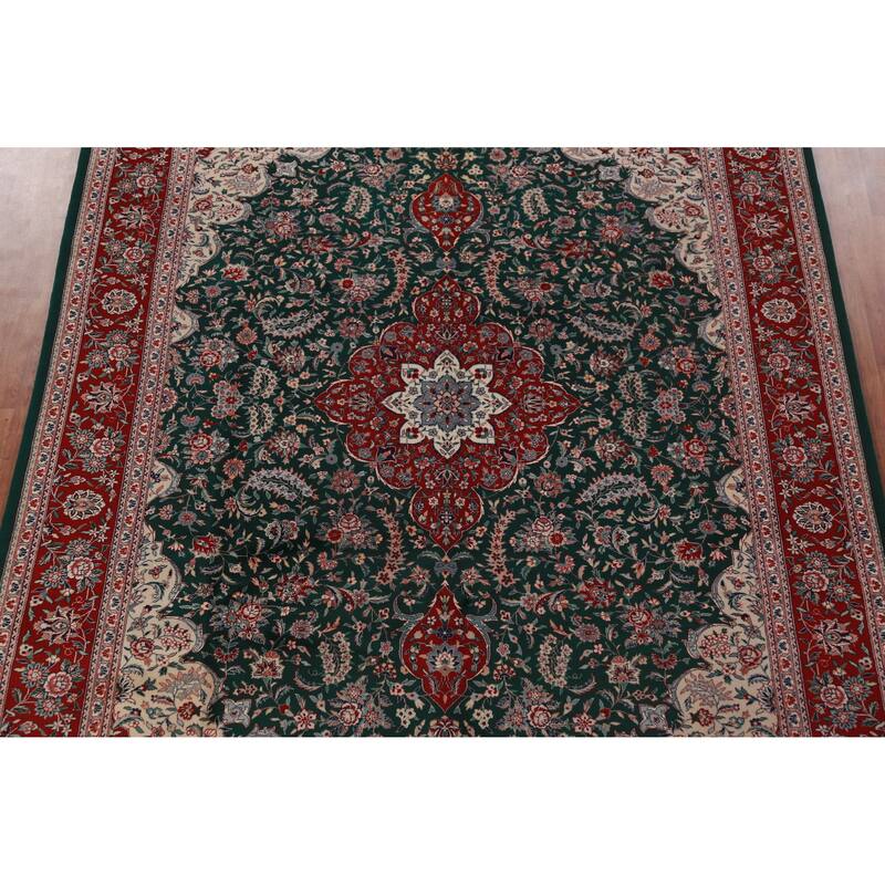 Vegetable Dye Green Aubusson Chinese Rug Hand-Knotted Wool Carpet - 8'7"x 11'8"