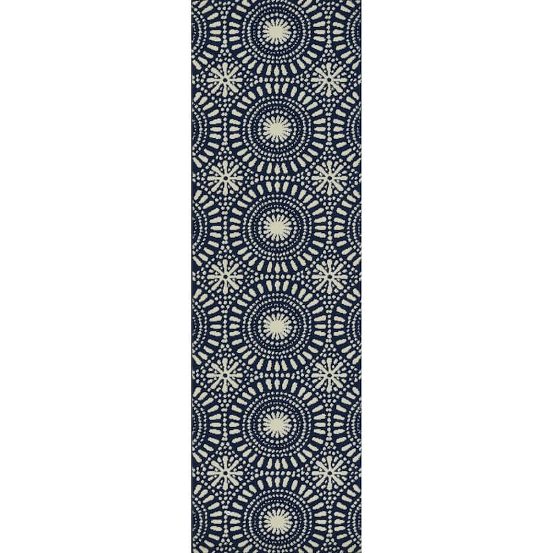 Momeni Baja Geometric Indoor Outdoor Rug - Navy - 2'3" X 7'6" Runner