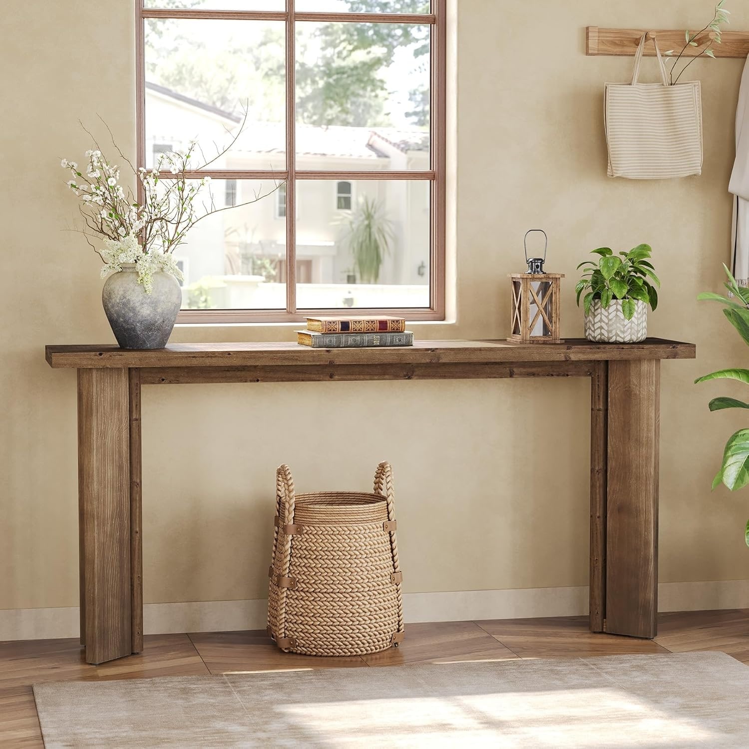 70.9-Inch Solid Wood Console Table, Farmhouse Entryway Table, Narrow Long Sofa Table Behind Couch
