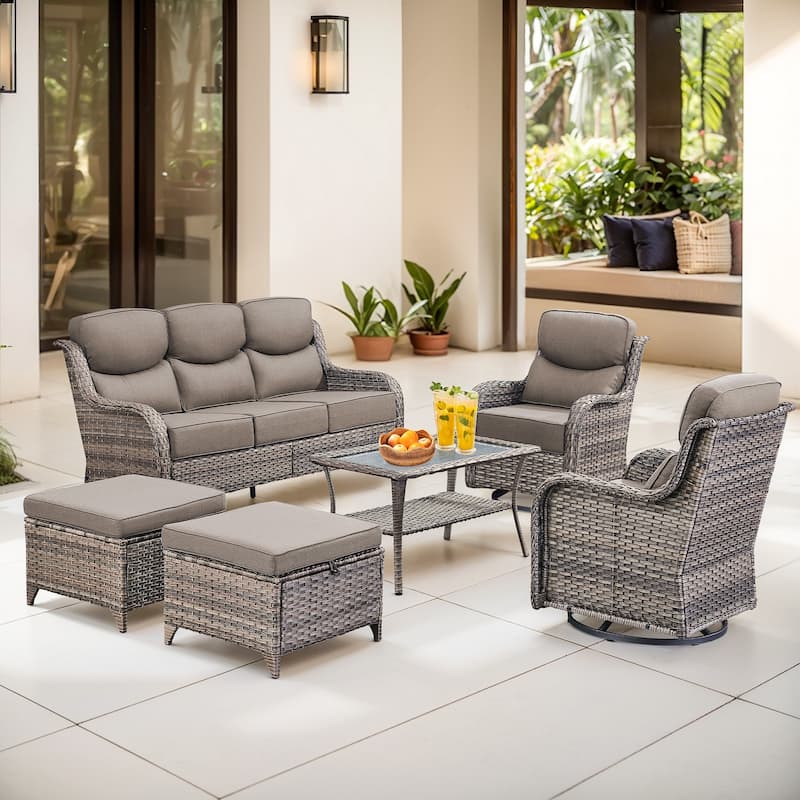 Gymojoy 6-Piece Patio Furniture Set with Swivel Glider Chairs, 6-Inch Ultra-Plush Cushions & Water-Resistant Olefin Fabric