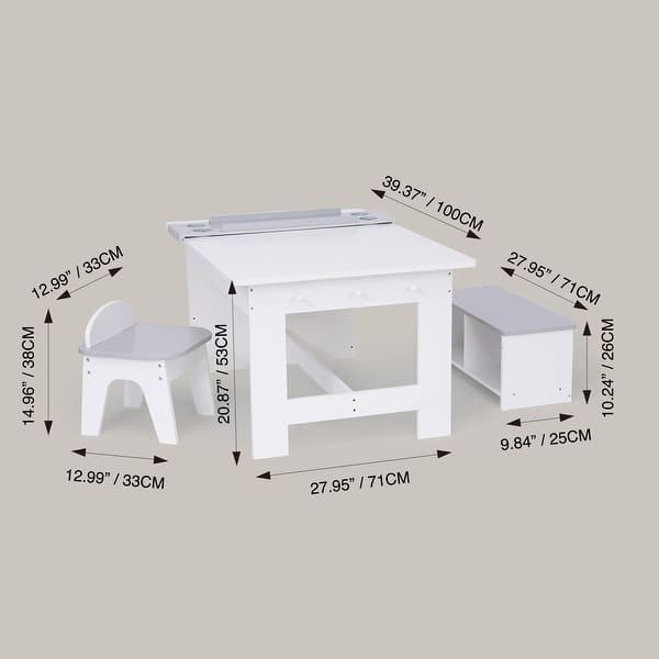 Little Artist Monet Play Art Table Kids Furniture - White/Gray - 47"L x 29"W x 22"H