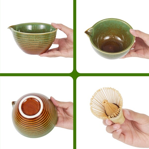 7-Piece Matcha Tea Set with Ceramic Bowl & Bamboo Tools, Green