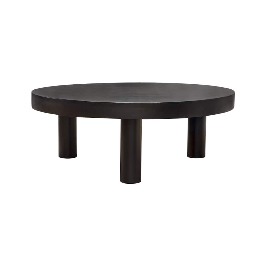 Reny Cocktail Coffee Table, 42 Inch Round Black Acacia Wood Top, Iron Legs