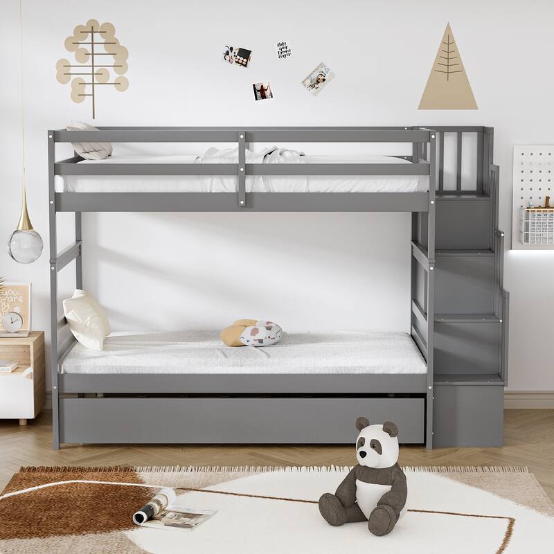 Ouyessir Twin Over Twin Bunk Bed with Trundle and Staircase