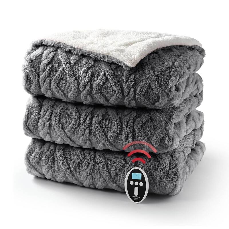 Dual Control Tufted Sherpa Electric Heated Blanket, Grey - 84"x90"