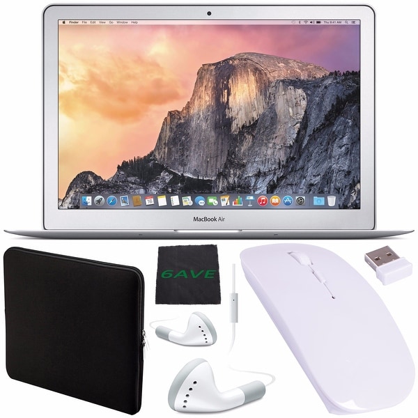 Apple 13.3" MacBook Air Laptop Computer 256GB + White Wired Earbuds Headphones + Padded Case + Optical Wireless Mouse Bundle