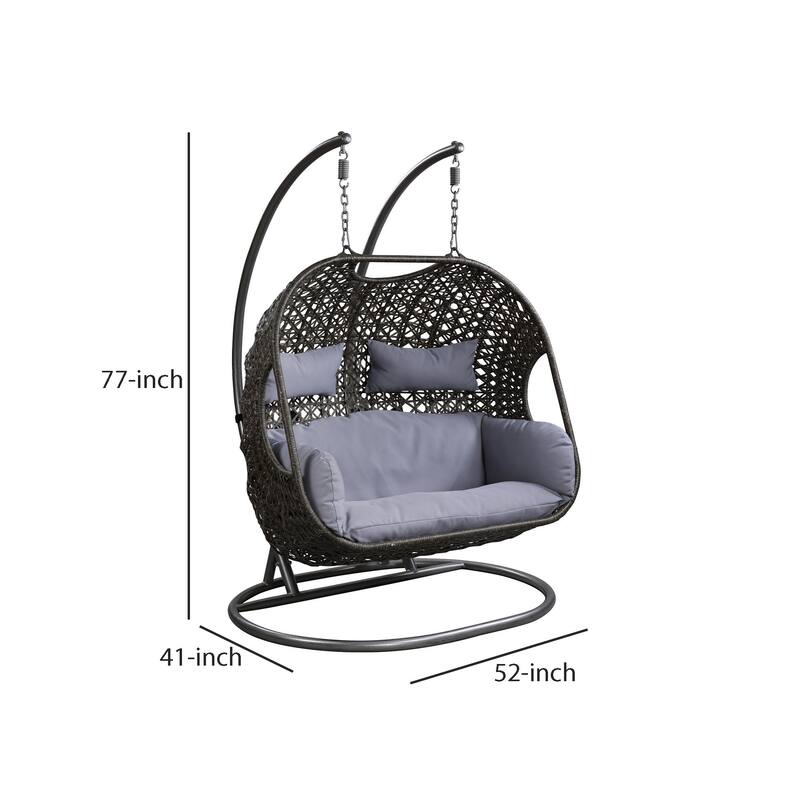 Patio Swing Chair with Tubular Stand and Wicker Weaving, Black