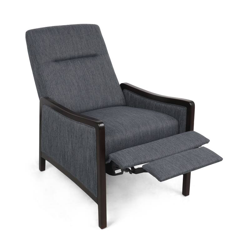 Mid-Century Upholstered Push-Back Recliner with Footrest and Birch Wood Frame