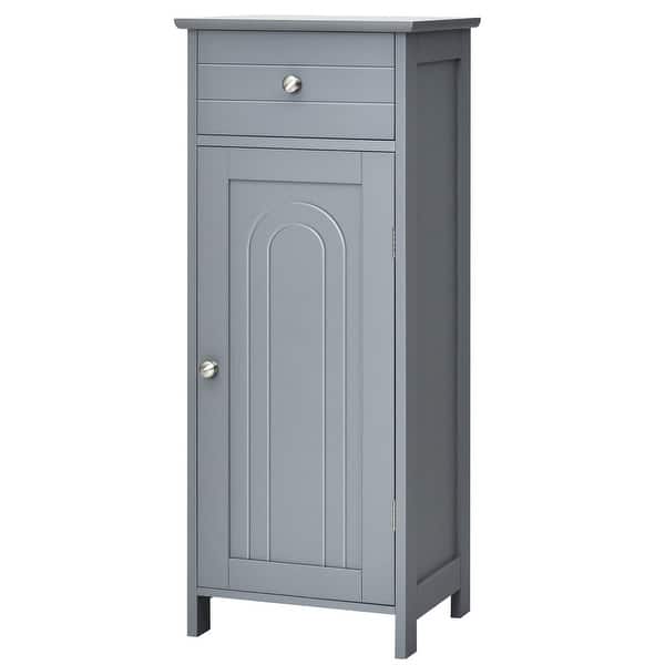 Costway Wooden Bathroom Floor Storage Cabinet Organizer w/ Drawer