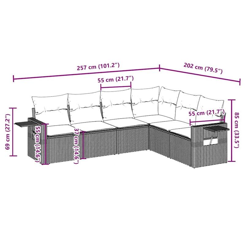 vidaXL Patio Sofa Set with Cushions Outdoor Conversation Furniture Poly Rattan