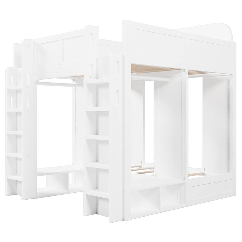 Roomfitters Triple Bunk Bed with Twin, Twin and Twin XL Beds, Storage Shelves and Hooks