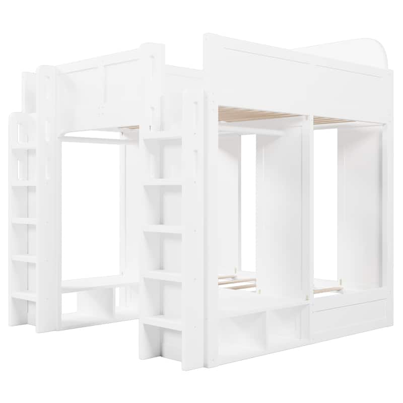 Triple Bunk Bed with Storage Shelves & Hooks, Twin + Twin over Twin XL, Space-Saving Design