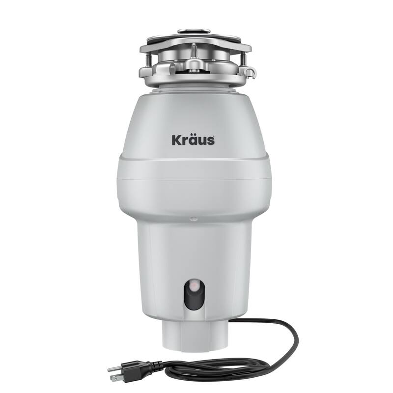 KRAUS WasteGuard Continuous Feed Garbage Disposal for Kitchen Sinks - 3 Bolt connection, Hardwire or Plug in, 1/2 HP - Matte Cool Grey