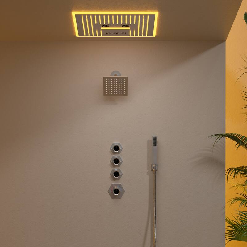 GRANDJOY LED Music Shower System 16"&6" Dual Showerheads