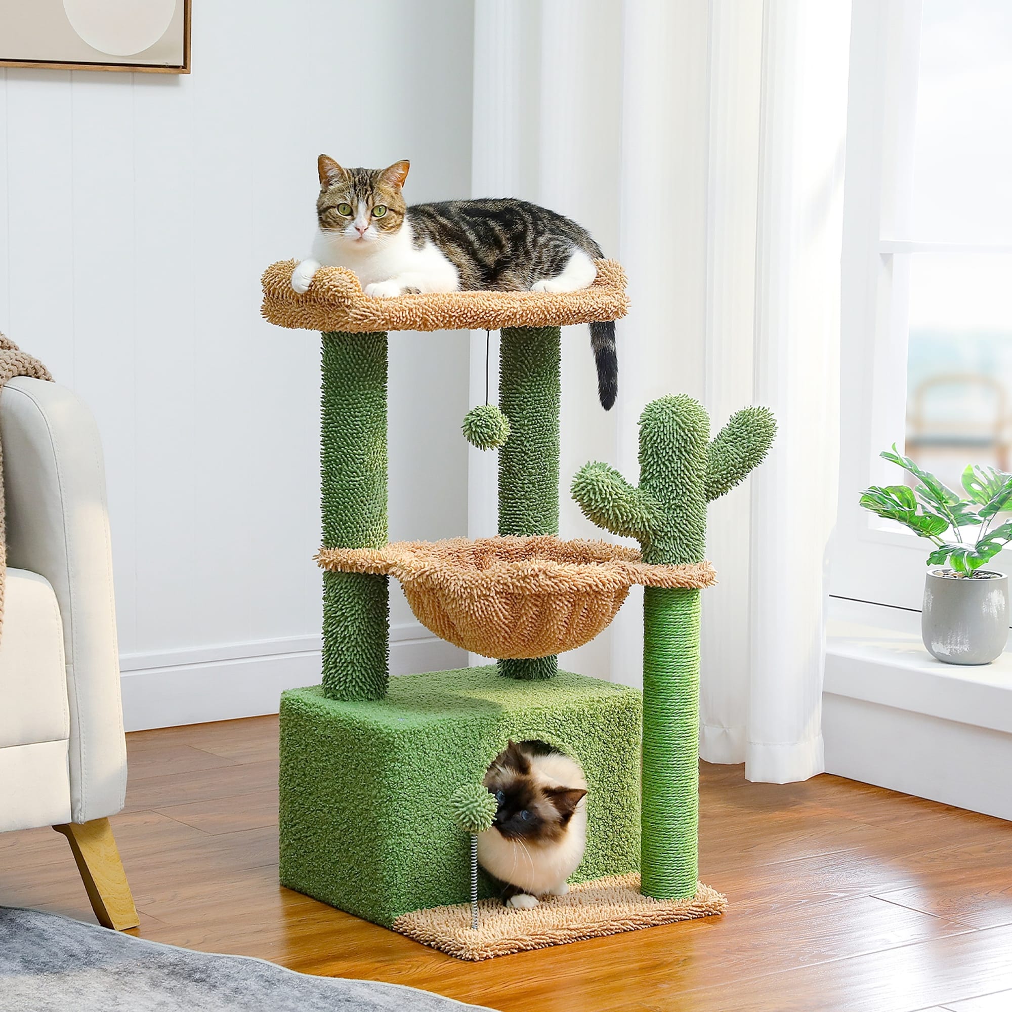 4-in-1 Multi-Level Cat Tower, Cat Tree with Large Cat Condo, Cat Scratching Post for Cats with Deep Hammock & Cozy Top Perch