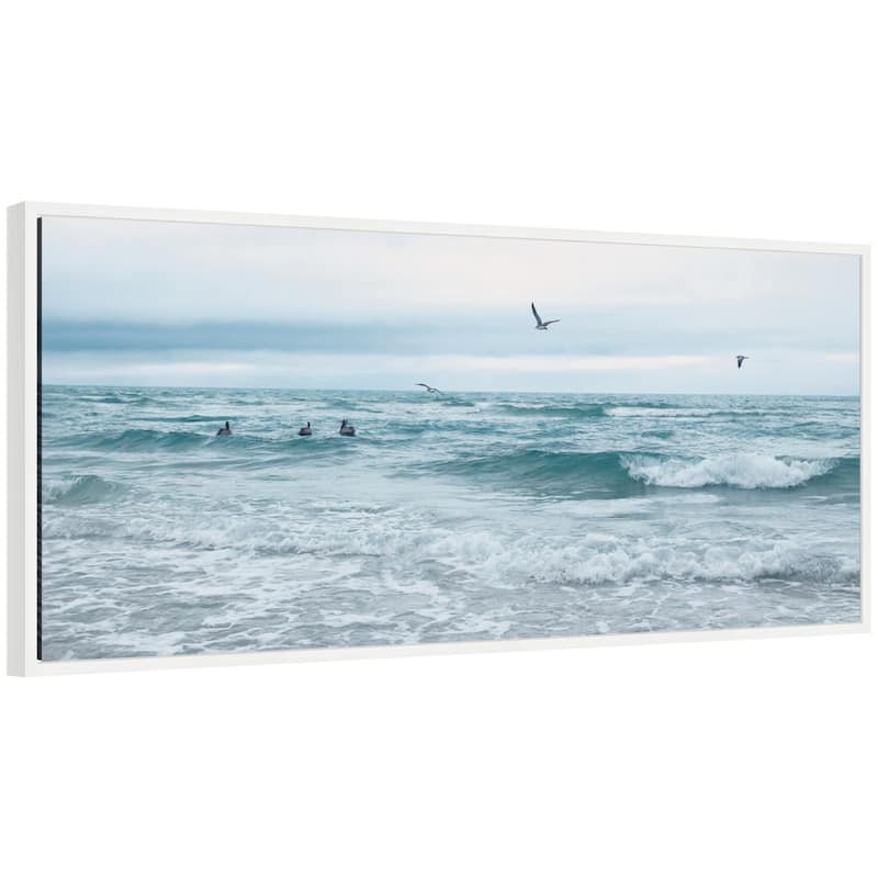 Kate and Laurel Ocean Swim Panel by Stephanie Klatt Framed Canvas Wall Art Print - 40 x 18