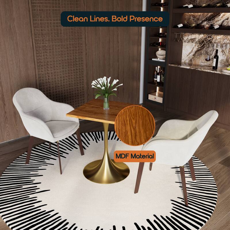 Verve 24 in. Wide Dining Table Square MDF Wood Tabletop in Gold Stainless Steel Pedestal Base Accent Kitchen Table