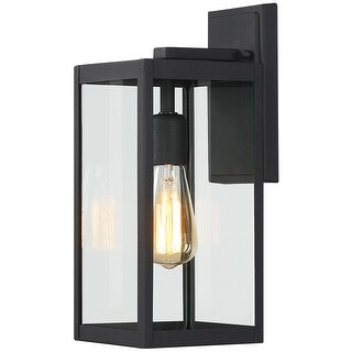 14.8"H Outdoor Black Modern Exterior Wall Lantern Sconce Light with Clear Glass Panels