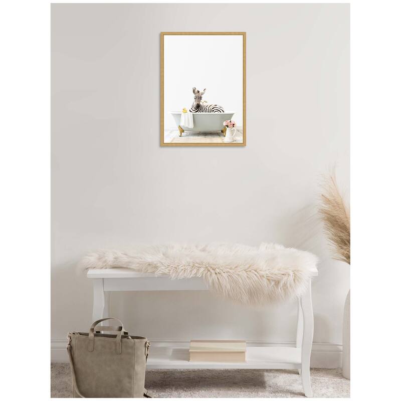 Kate and Laurel Sylvie Zebra in Cottage Gray Bathtub Framed Canvas by Amy Peterson