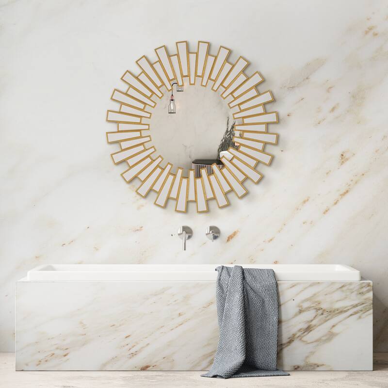 Copper Grove Gold Leaf Mirrored Rays Sunburst Wall Mirror
