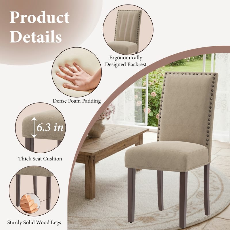 Dining Chairs Upholstered Velvet Nailhead Trim Wood Legs High Back