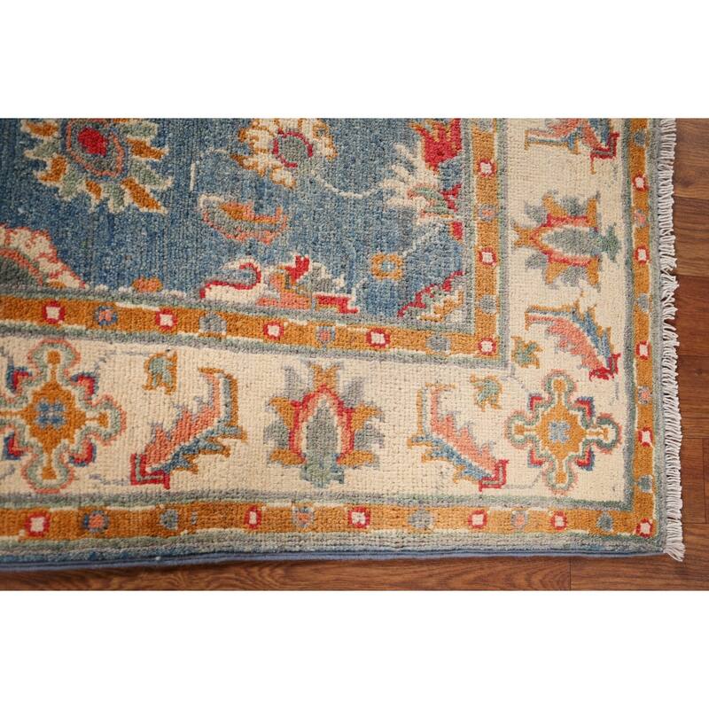 Blue Kazak Oriental Accent Rug Handmade Floral Wool Carpet - 3'3" x 4'11"