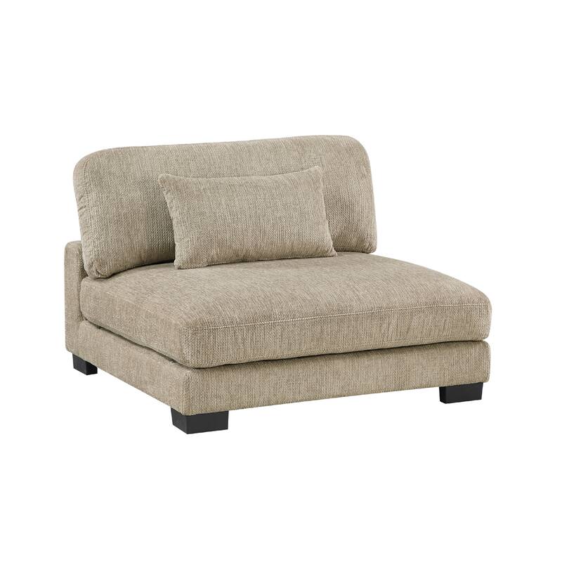 Liny Armless Chair, 1 Pillow, Brown Microfiber, Black Solid Wood