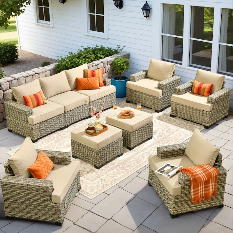 XIZZI 9-Piece Patio Furniture Outdoor Wicker Sectional Sofa Set