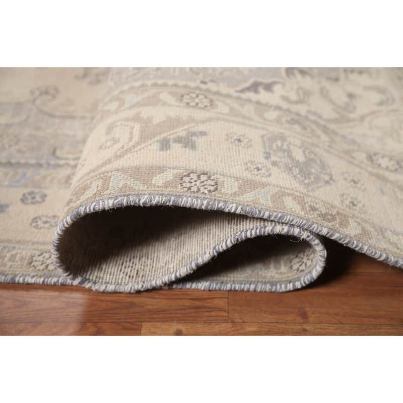 Hand Knotted Oriental 100% Wool Carpet Traditional Medallion Beige & Ivories Tabriz Area Rug - 8' 11'' X 6' 2''