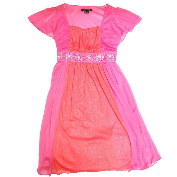Shop My Michelle Girls 7 16 Short Sleeve Two Tone Dress Pink