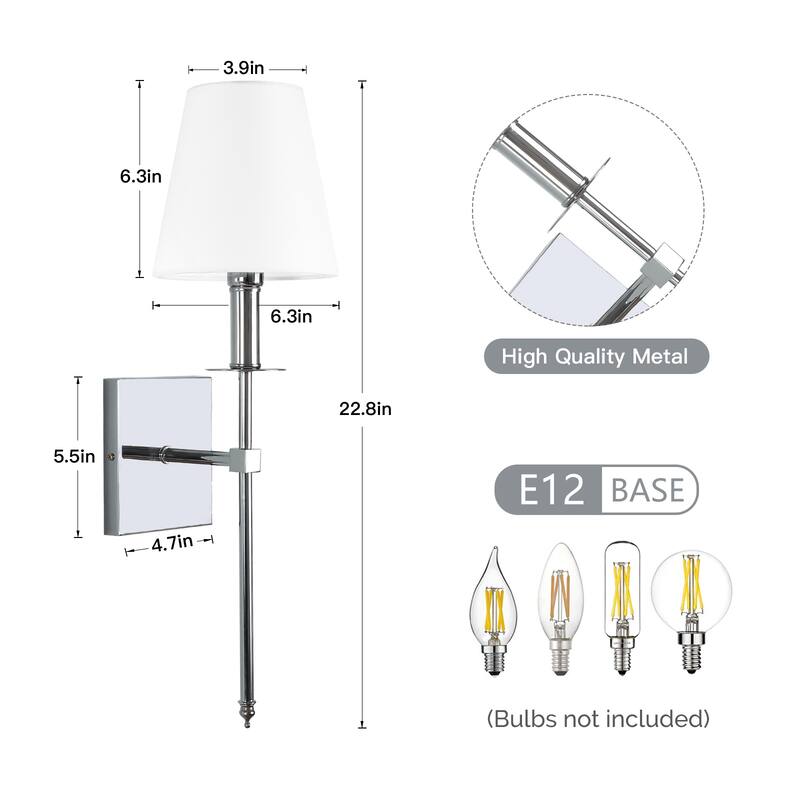 1-Light Wall Sconce with White Fabric Shade(2-Pack)