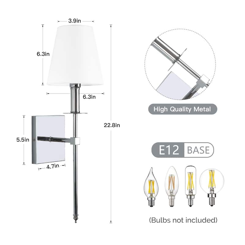 1-Light Wall Sconce with White Fabric Shade