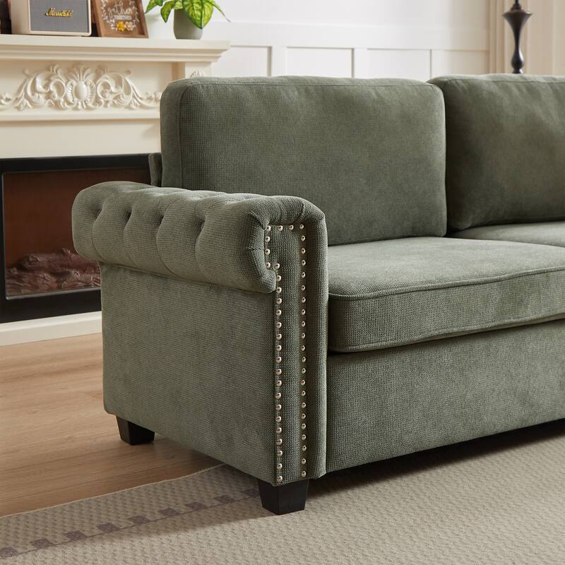 83.8" 2-in-1 Polyester 3-seater Nailheads Convertible Pullout Sofa Bed with Folding Mattress for Living Room