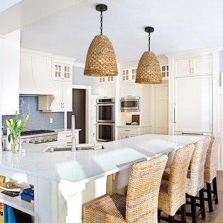 LALUZ 1-Light Rattan Pendant Light Handwoven Kitchen Island Light - D ...