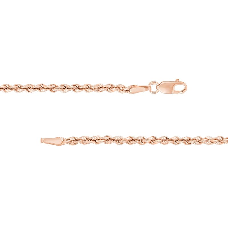 Curata 14k Rose Gold 2.3mm Hollow Rope Chain Necklace (Lobster)