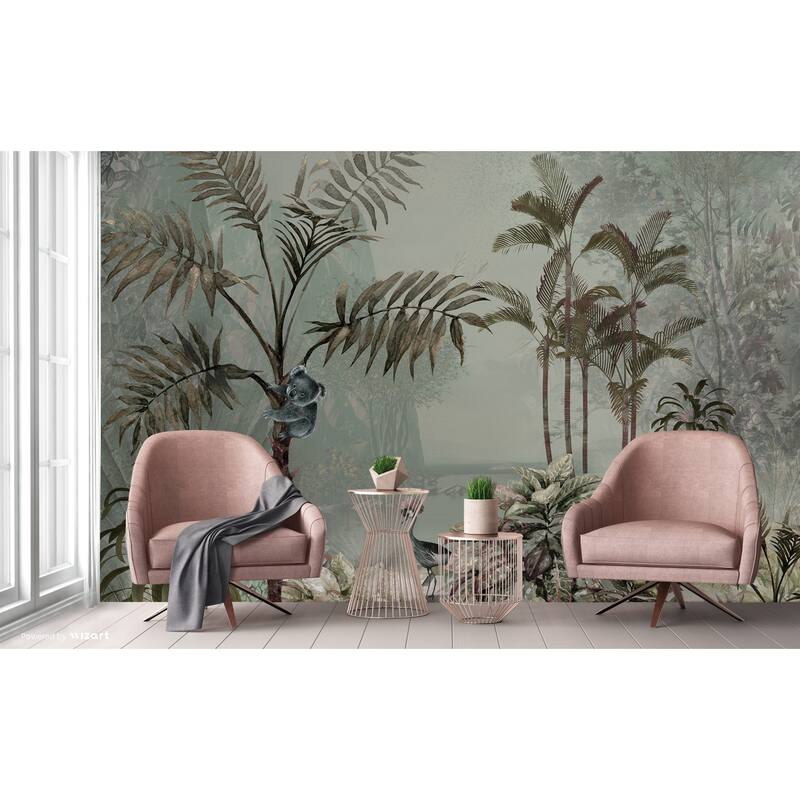Tropical Forest Wildlife Wallpaper Mural Koala and Crane Jungle Scene