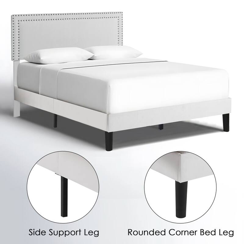 VECELO Upholstered Bed Frames with Height Adjustable Headboard